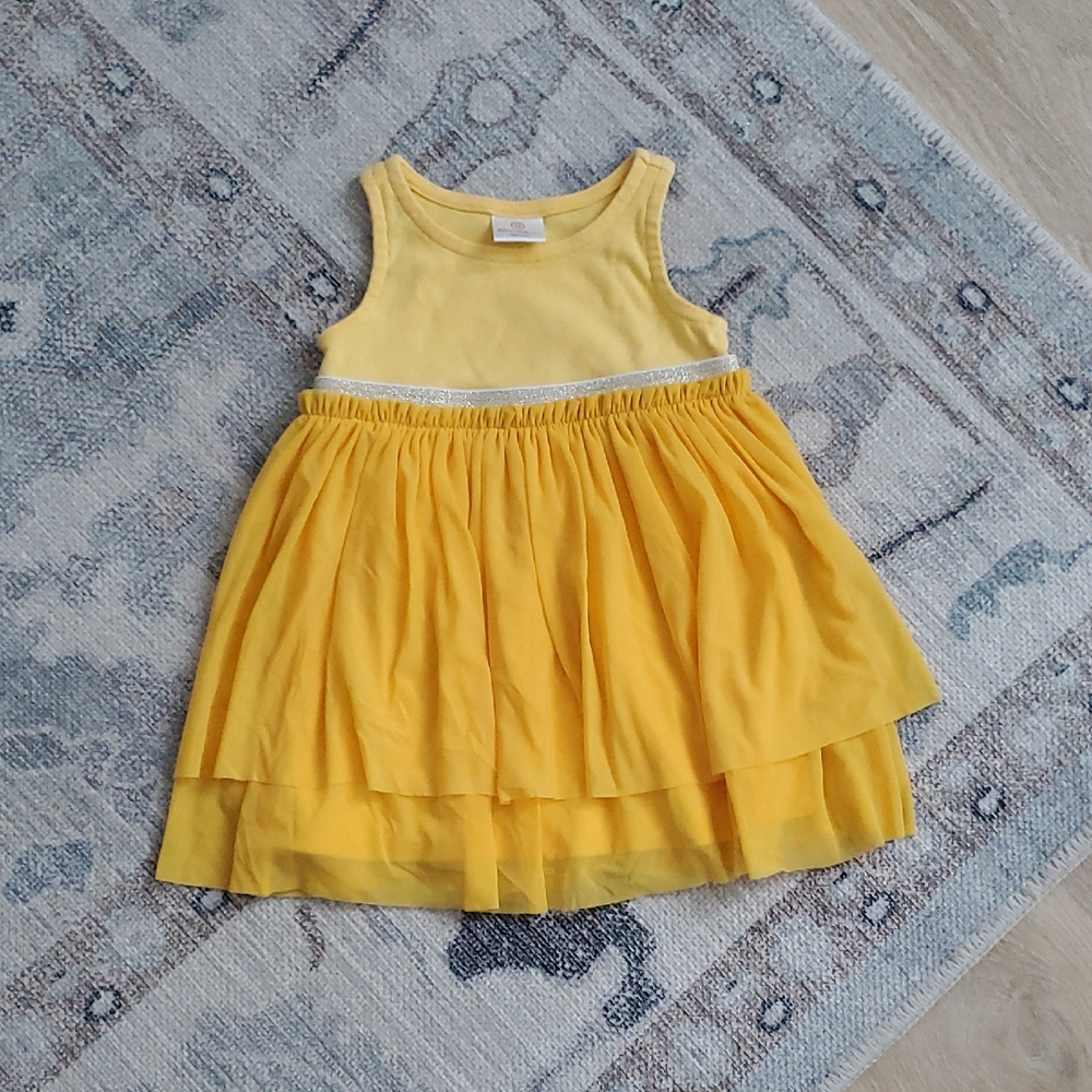Hanna Andersson Baby Girls Yellow Swish Sparkle Dress With Tulle Tier Sz75/12-18